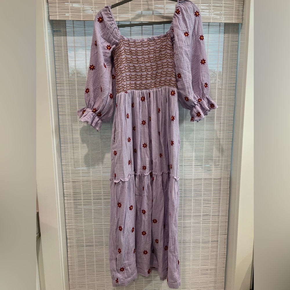 Floral Smocked Maxi Dress - Purple